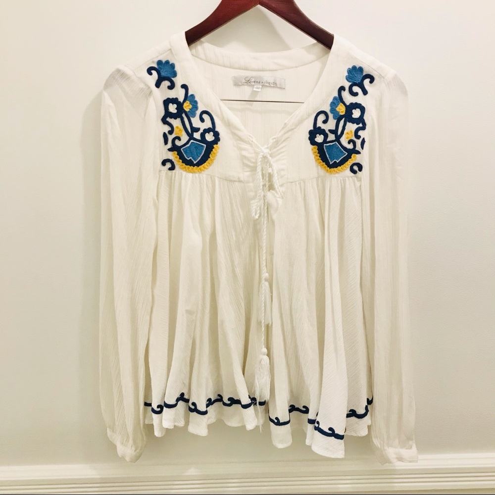 Lovers + Friends Embroidered Peasant Blouse XS